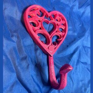 Pink Heart Cast Iron Wall Hook 7" tall by 4 3/4" wide 0503 Pink